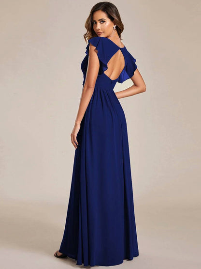 Ruffles Sleeve Back Cutout A-line Maxi Chiffon Bridesmaid Dress