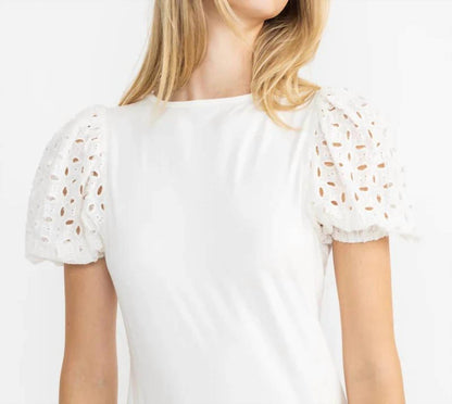 Matteo Eyelet Short Puff Sleeve Tee