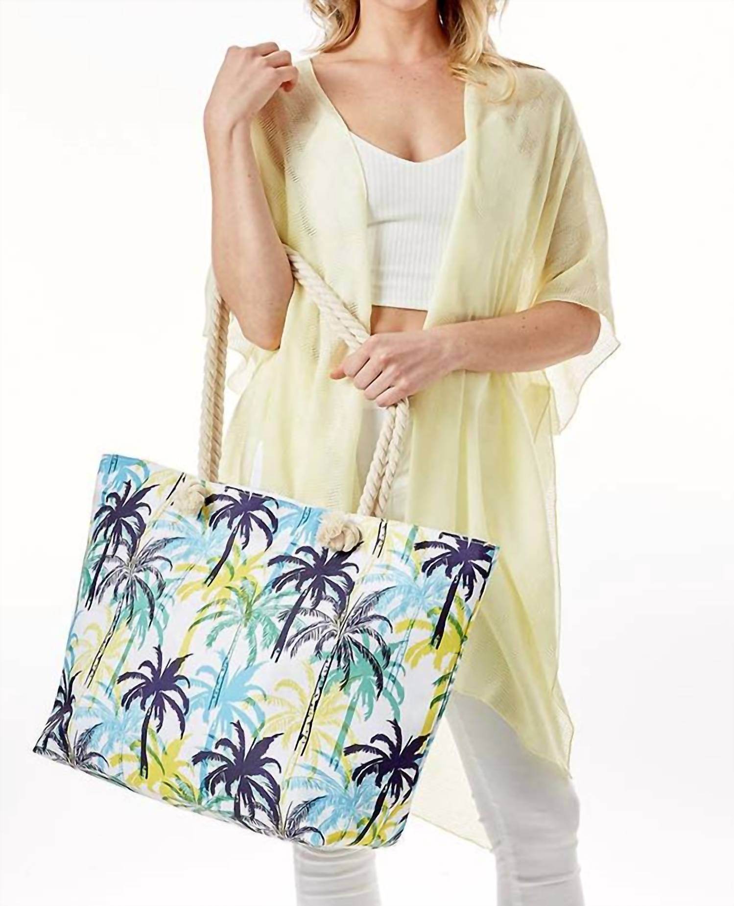 Hana - Women's Tropical Palm Tree Print Beach Bag Tote - Rack Hunt -