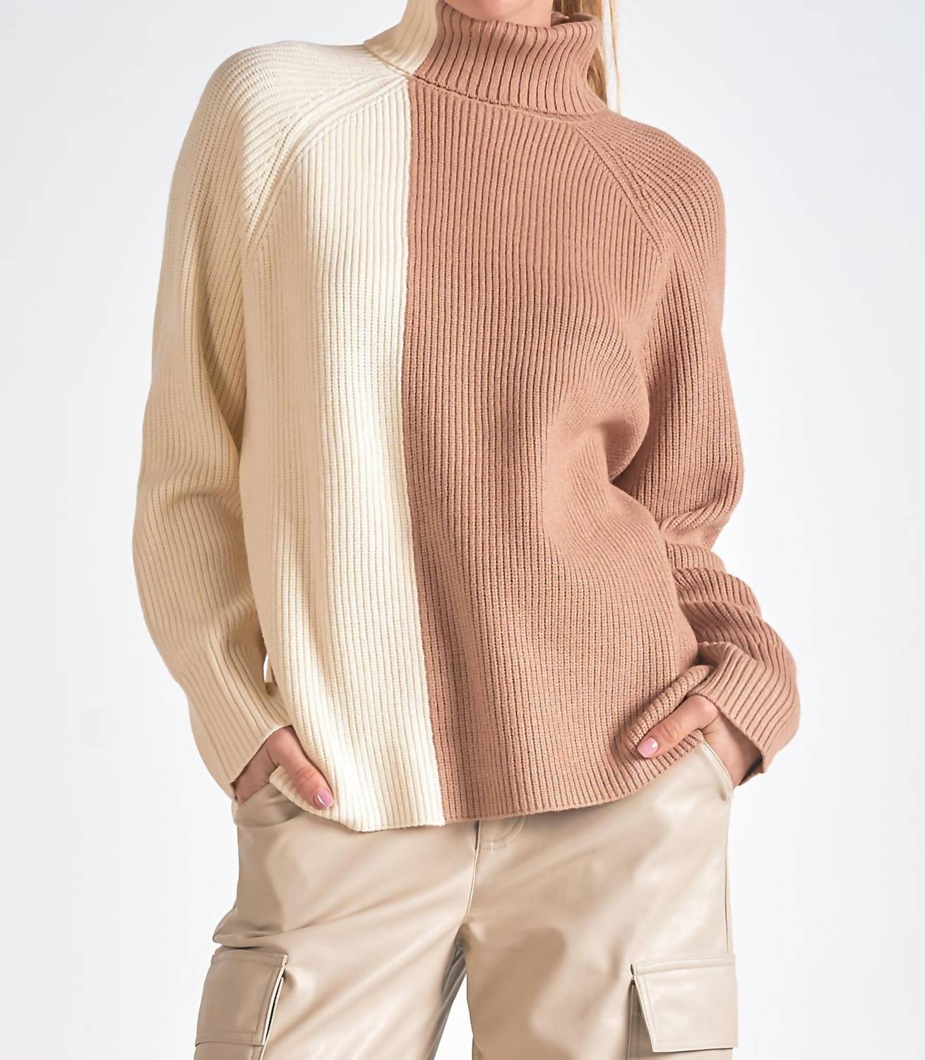 Sweater Turtleneck Colorblock Top