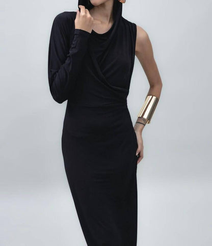 Hooded One Sleeve Open Back Maxi Dress