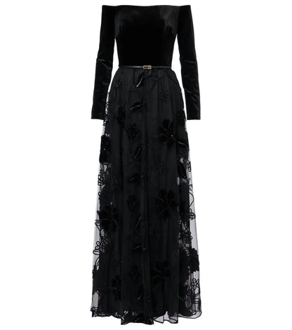 Elie Saab - Velvet Tulle Embroidered Long Dress - Rack Hunt