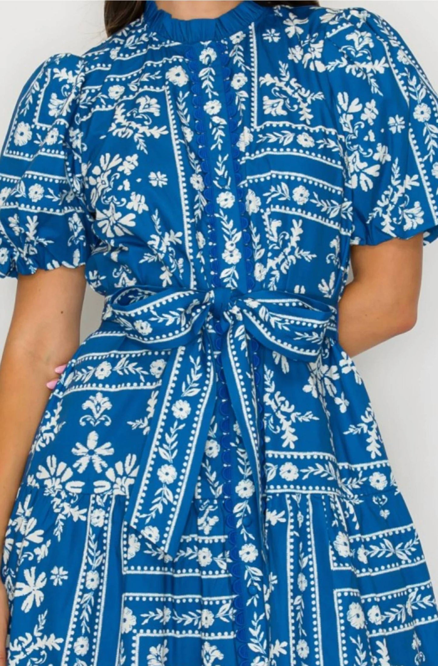 Bandana Print Cotton Puff Sleeve Mini Dress