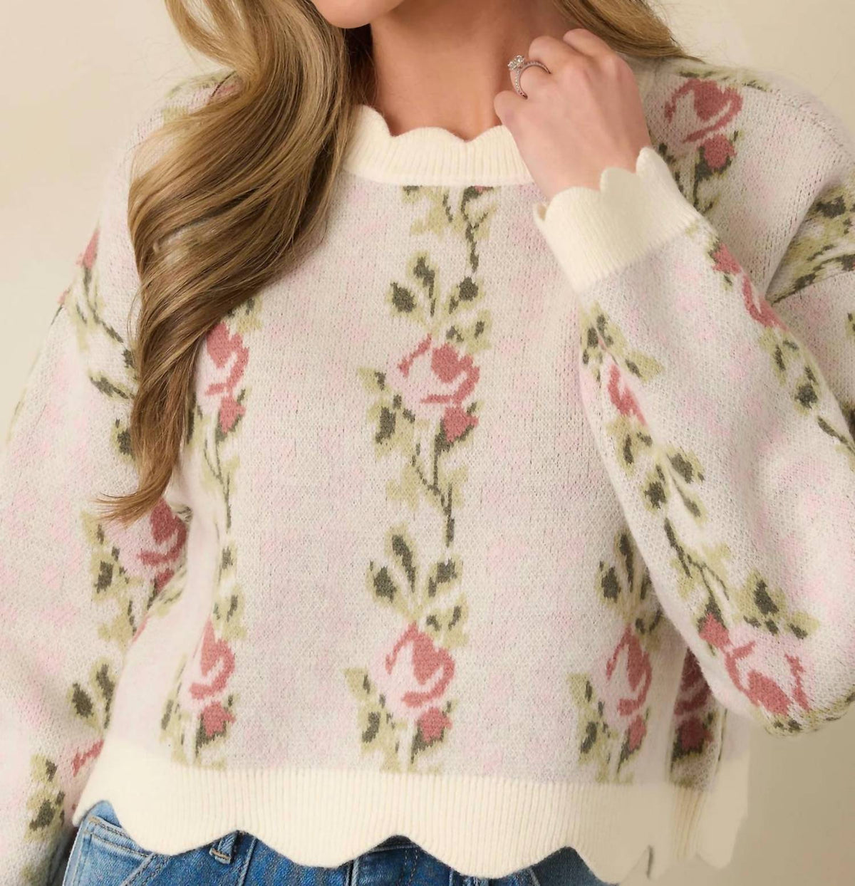 Jackie Jacquard Knit Scallop Edge Sweater