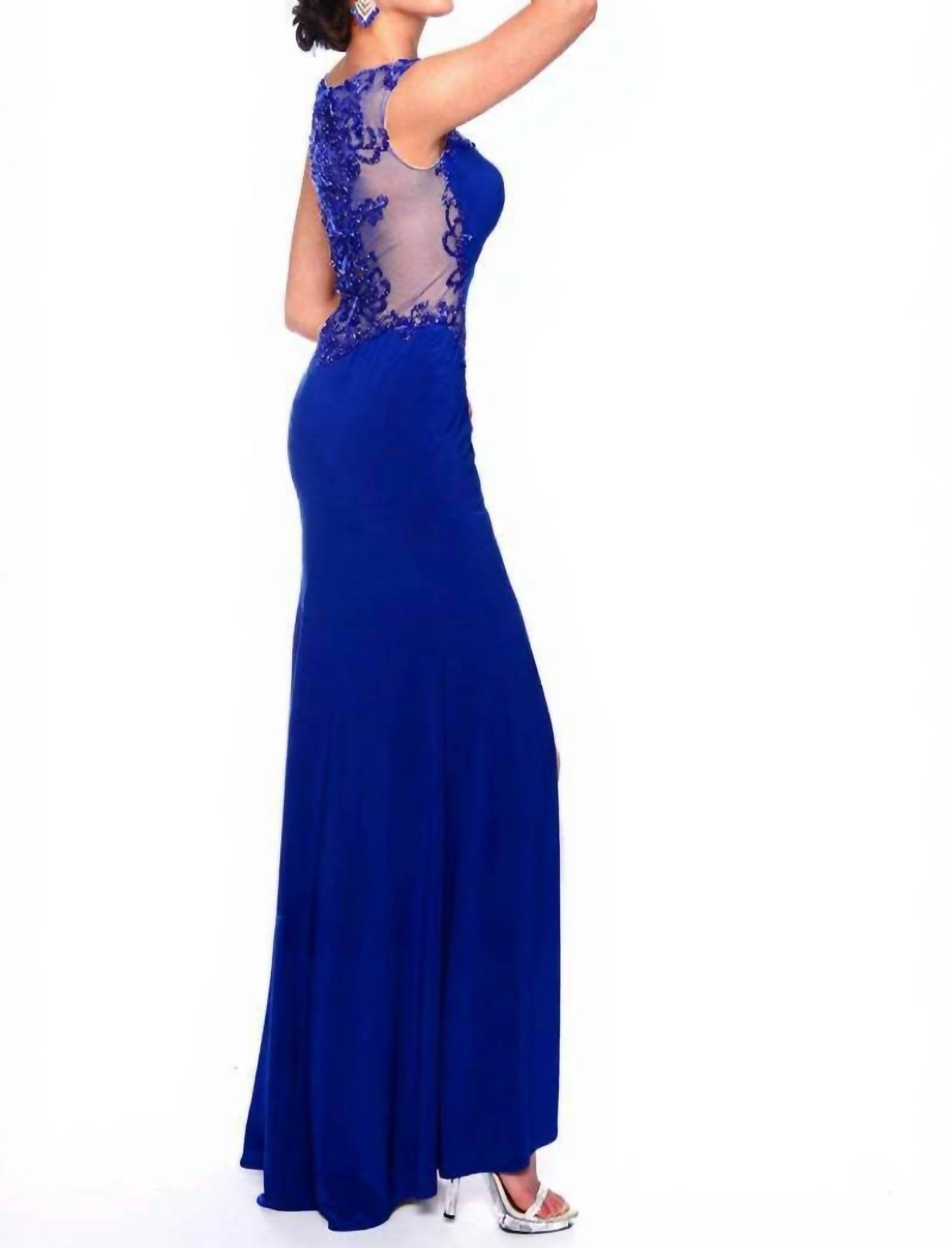 Precious Formals - Sheer-paneled Evening Gown With Walking Slits - Rack Hunt -