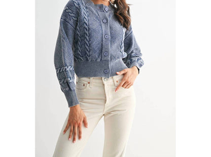 Washed Blended Cable Knit Cardigan