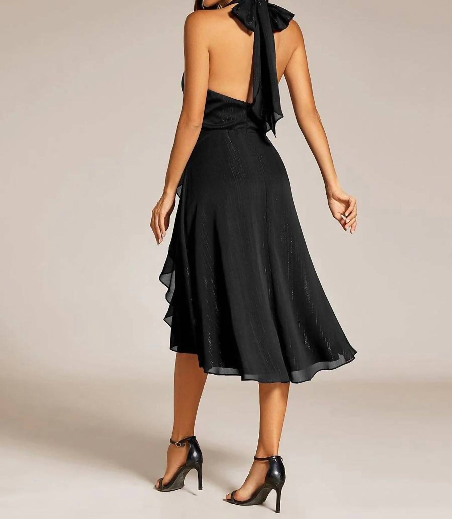 Sparkle Halter Bow Sleeveless Backless Evening Dress