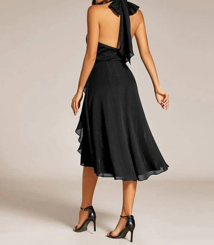 Sparkle Halter Bow Sleeveless Backless Evening Dress