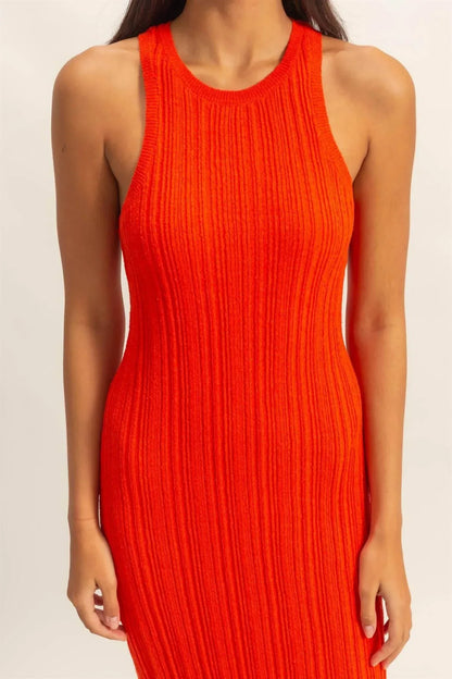 PinkBlush - Kassy Round Neckline Ribbed Knit Bodycon Midi Dress - Rack Hunt