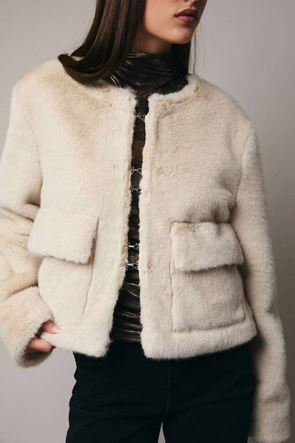 Cropped Long Sleeve Fur Coat