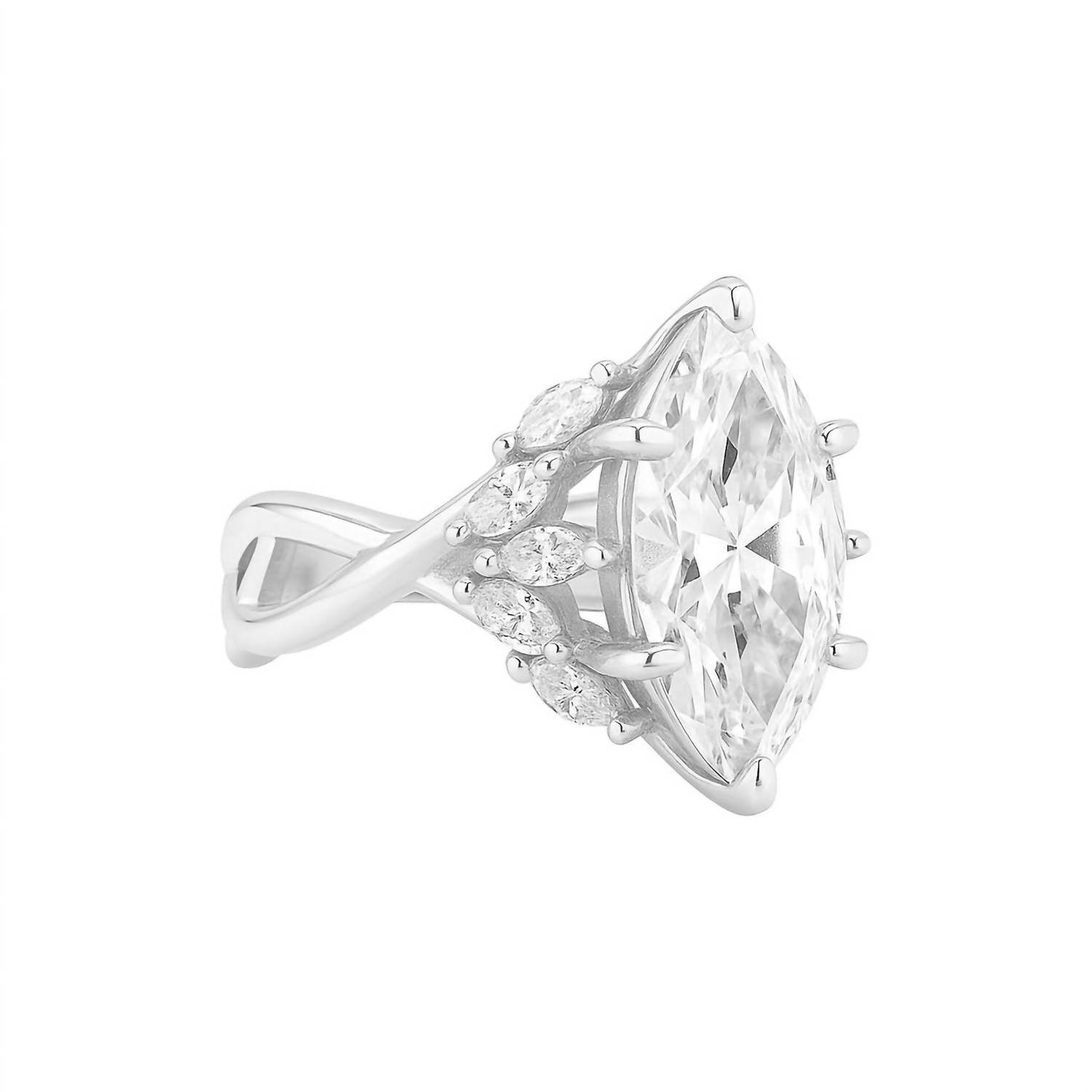 Allyanna Gifts - Women's Sterling Silver 2.0ct Marquise Moissanite Cluster Ring - Rack Hunt -