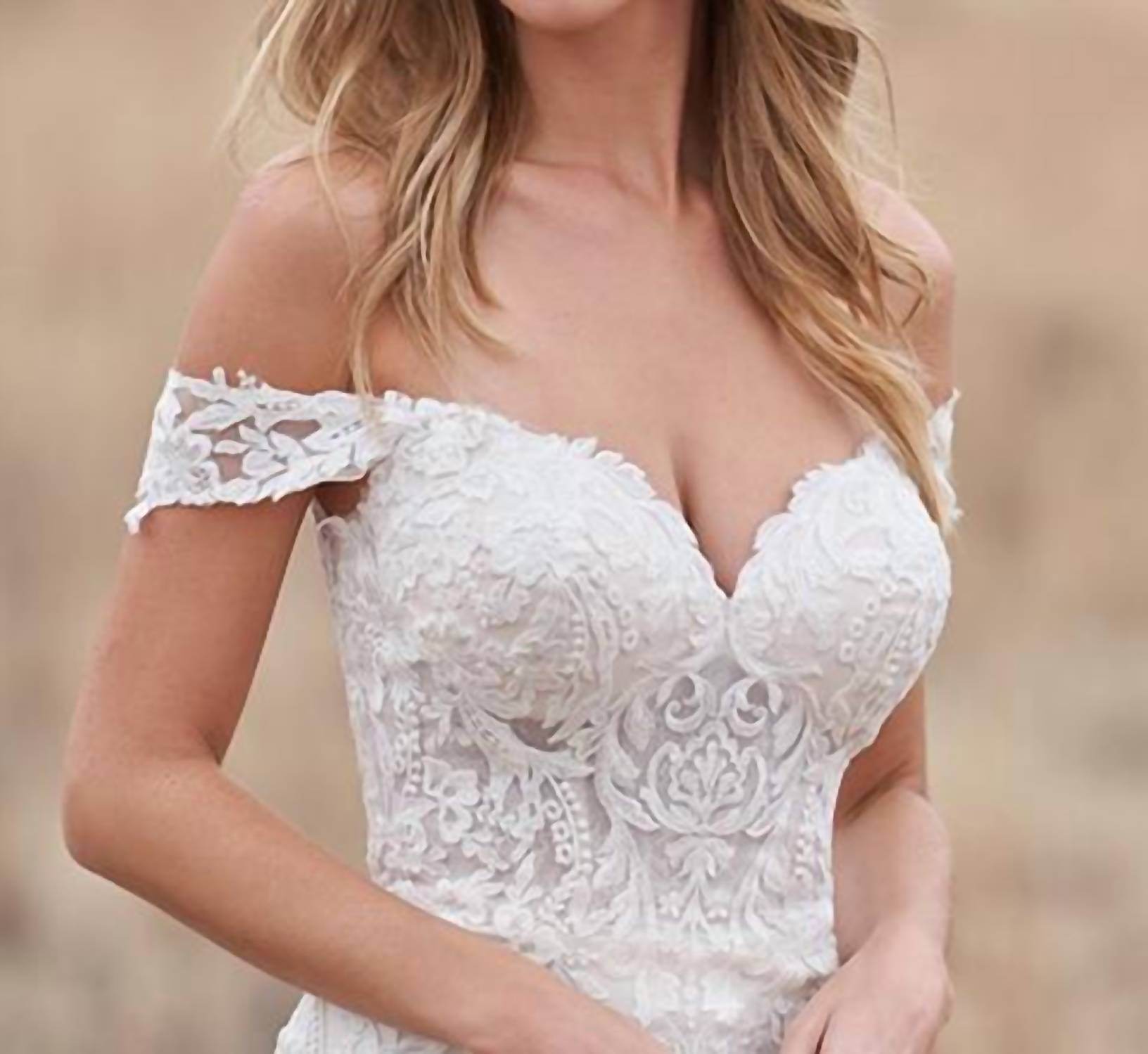 Allure Bridals - Off-Shoulder Sheath Lace Wedding Dress - Rack Hunt
