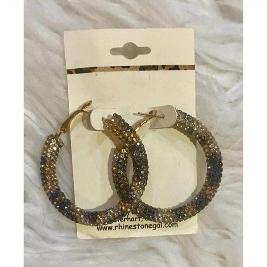 MYS Wholesale - Women's Leopard Crystal Rhinestone Hoop Earrings - Rack Hunt -