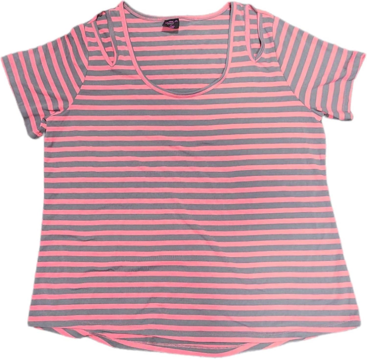 Women's Striped Shoulder Cut Short Sleeve Tee