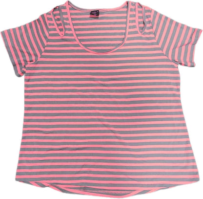 Women's Striped Shoulder Cut Short Sleeve Tee