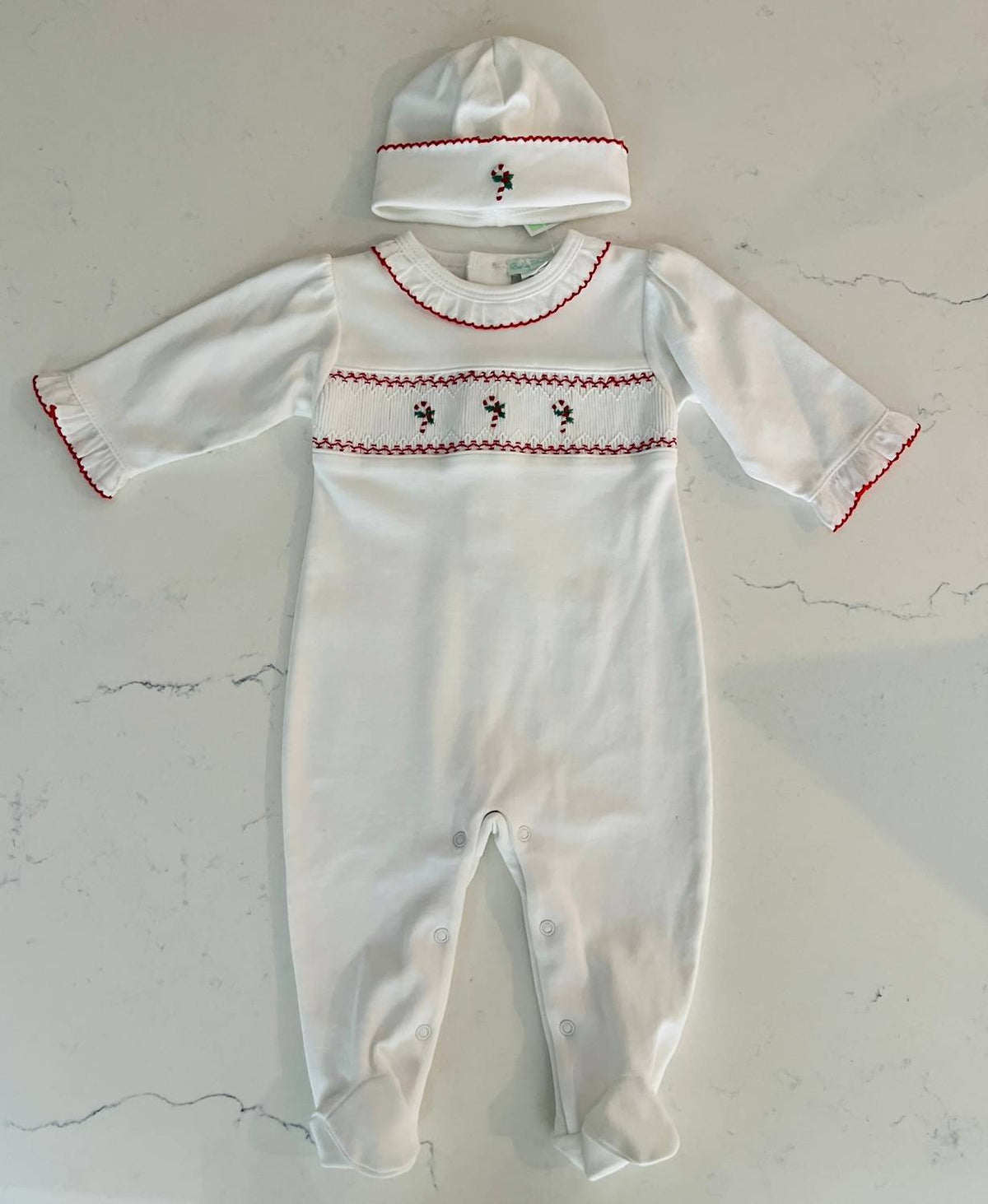 Infant 2pc Candy Cane Footie With Hat