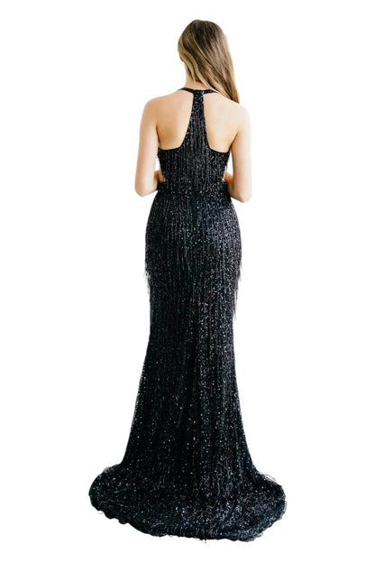 Aleta - Deep V-neck Side Cut-out Prom Dress - Rack Hunt