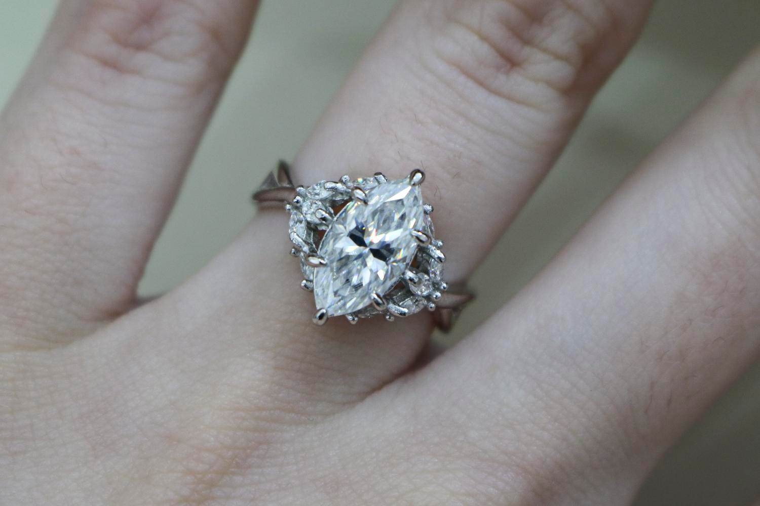 Allyanna Gifts - Women's Sterling Silver 2.0ct Marquise Moissanite Cluster Ring - Rack Hunt -