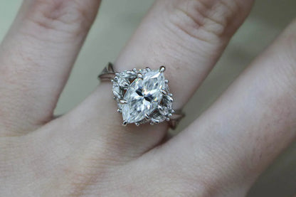 Allyanna Gifts - Women's Sterling Silver 2.0ct Marquise Moissanite Cluster Ring - Rack Hunt