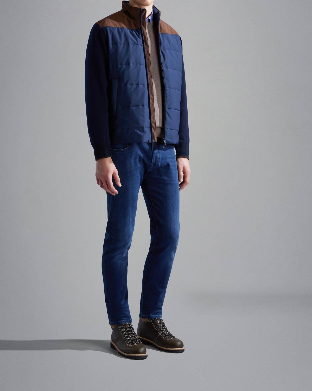 Paul & Shark - Men's Wool Full Zip Hybrid Jacket With Typhoon Platinum & Alcantara - Rack Hunt -