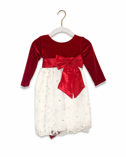 Girl's Velvet Embossed Lace Dress