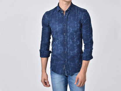 Denim Floral Jacquard Button Down Shirt