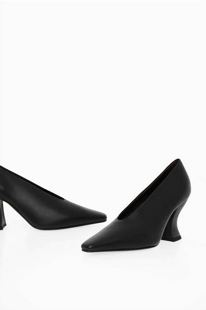 Women's Lambskin Almond Pumps With Cuban Heel