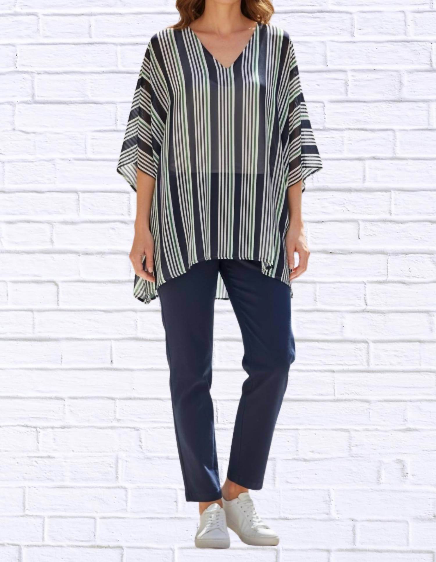 Calypso - Striped Chiffon Kaftan Top - Rack Hunt -