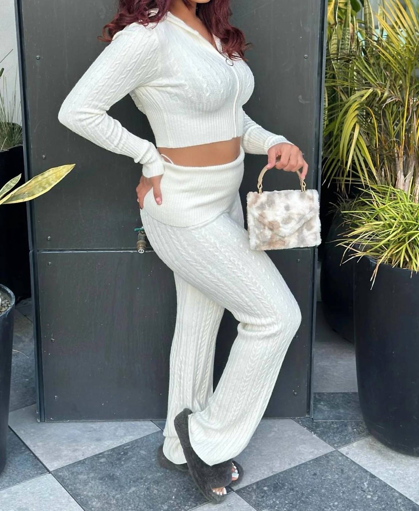 Easily Adored Cable Knit Sweater Pants Set