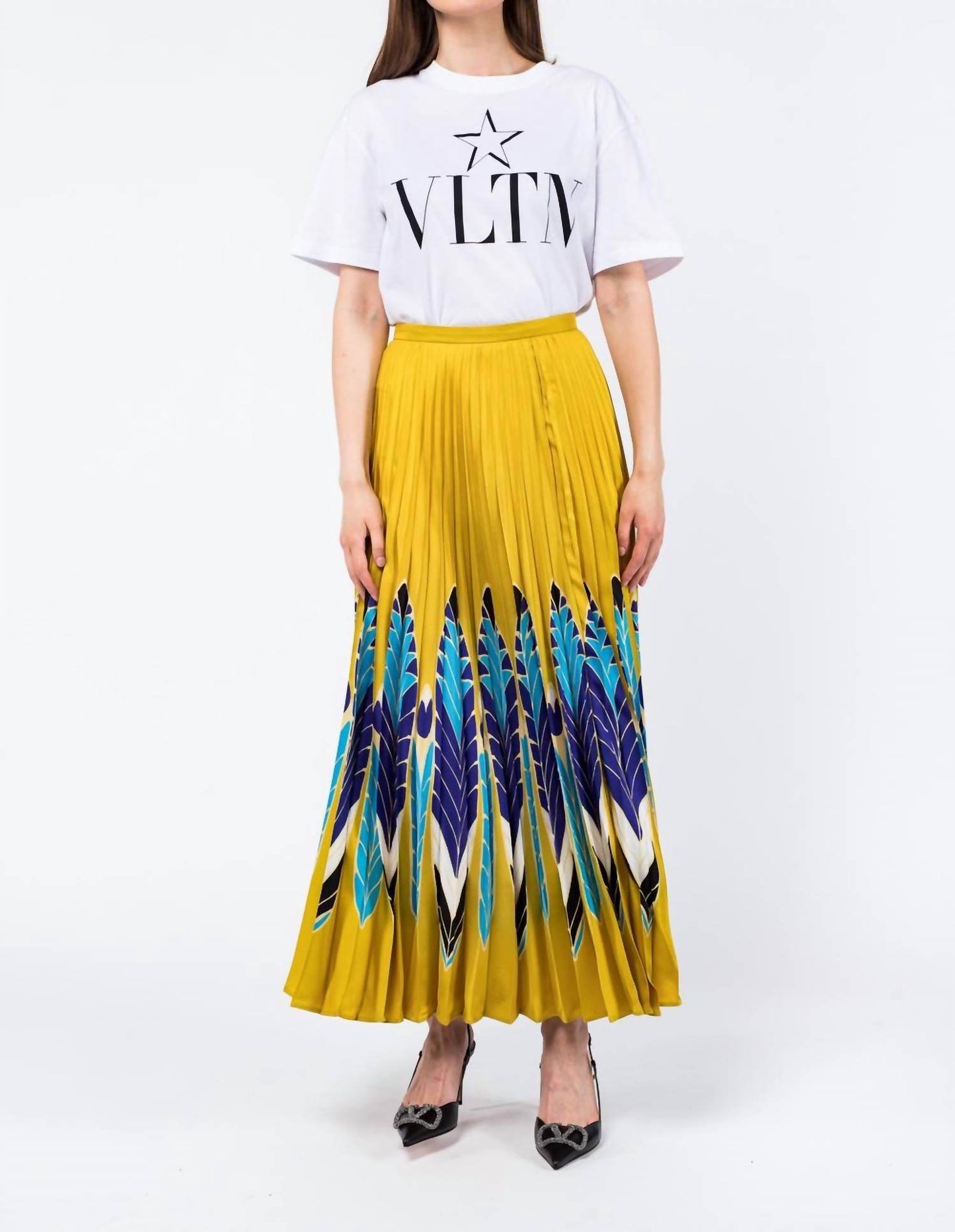 Valentino - Feather Print Pleated Skirt - Rack Hunt