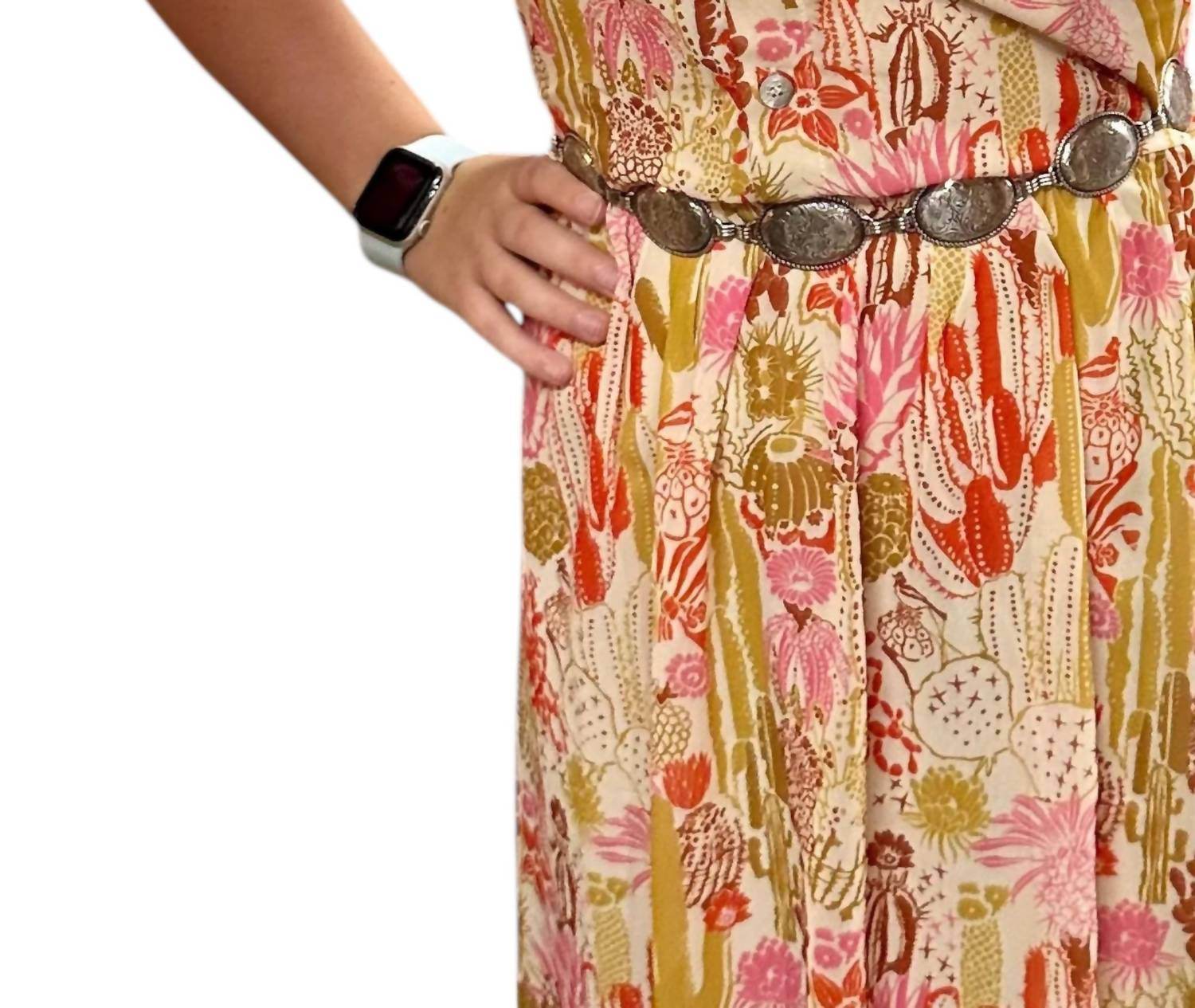 Turquoise Haven - Western-inspired Maxi Dress With Cactus Print - Rack Hunt