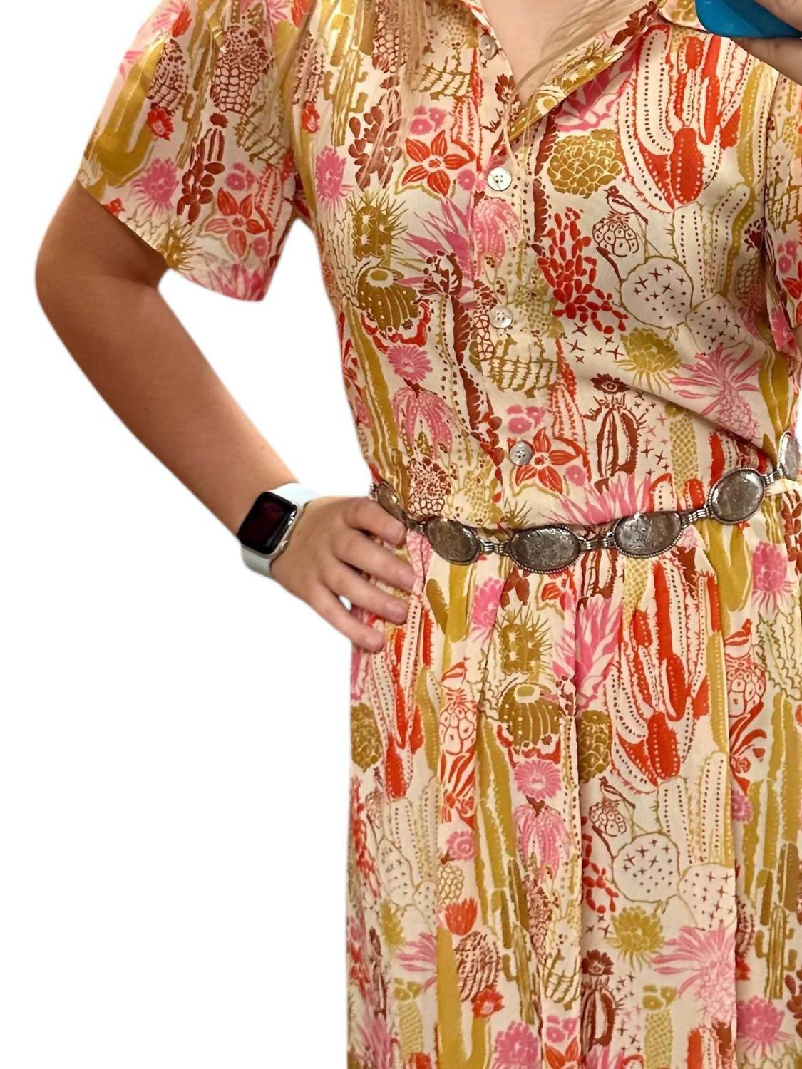 Turquoise Haven - Western-inspired Maxi Dress With Cactus Print - Rack Hunt