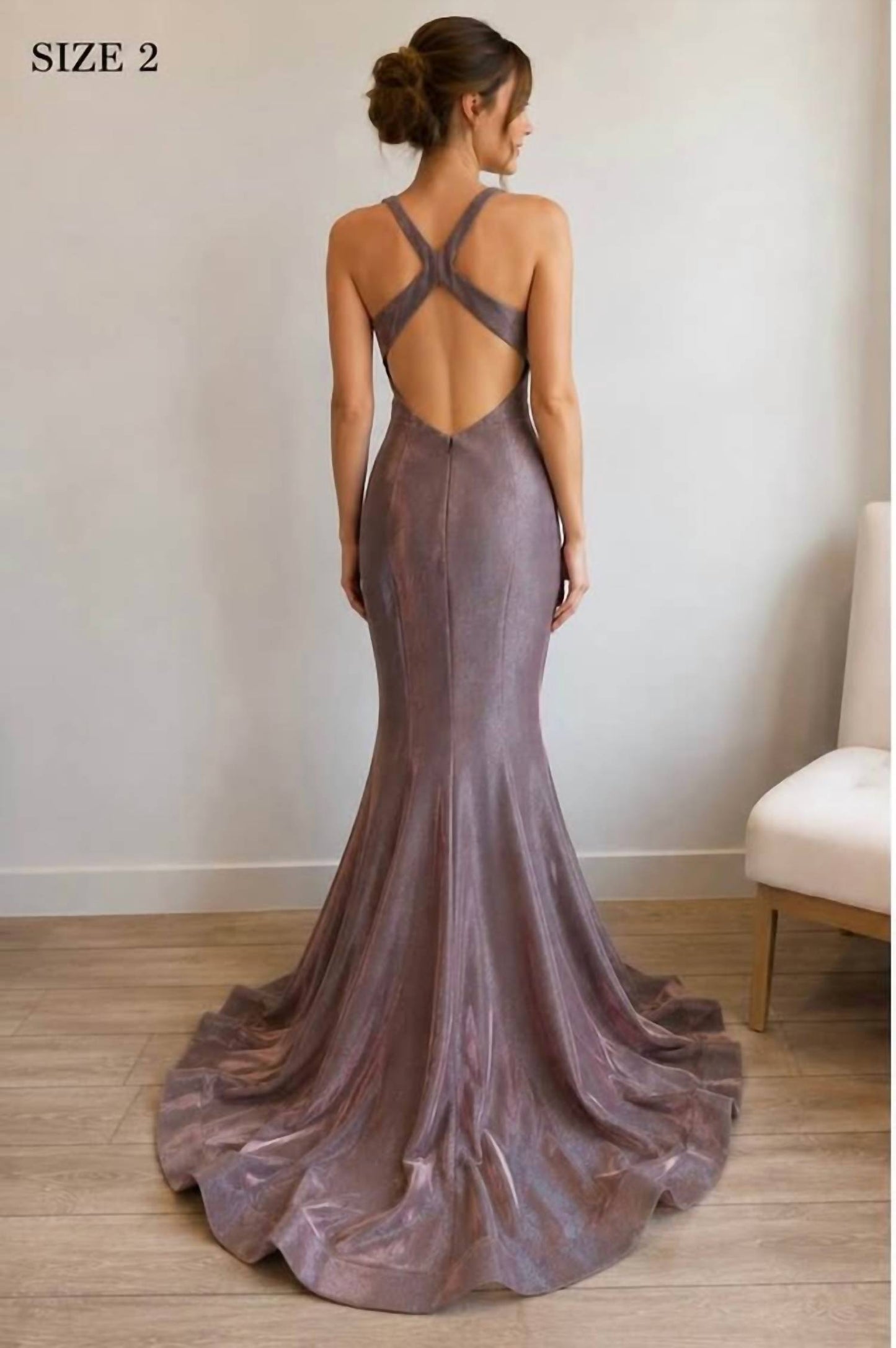 Glitter Mermaid Open Back Prom Gown