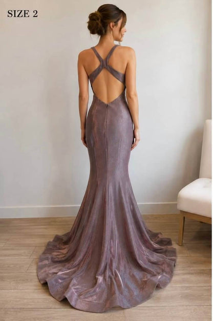 Glitter Mermaid Open Back Prom Gown