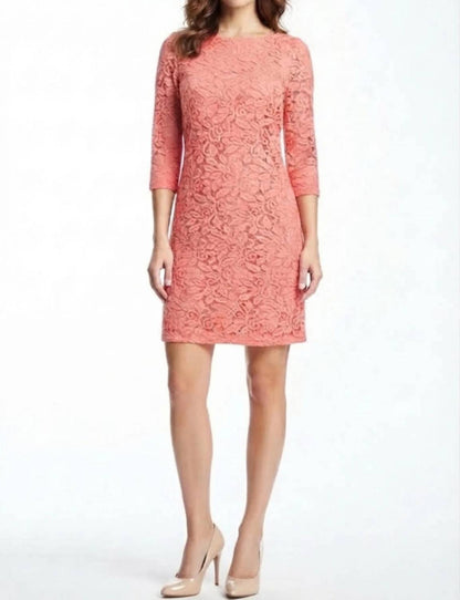 Floral Lace 3/4-sleeve Sheath Dress
