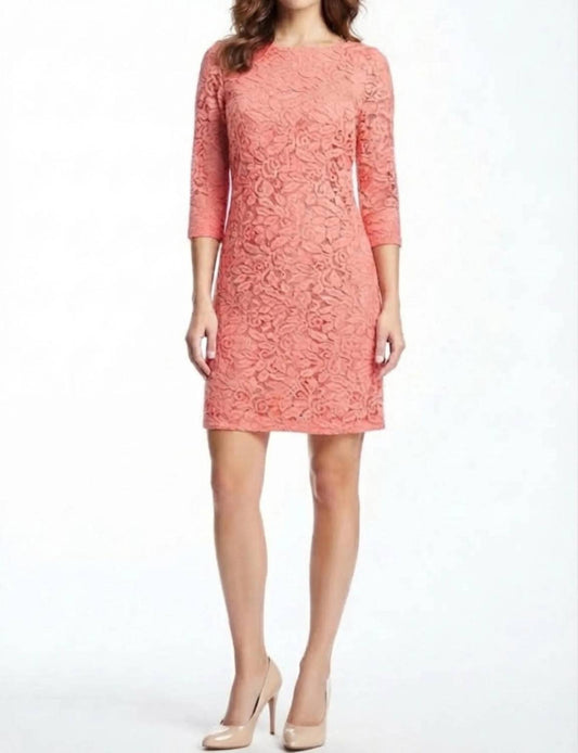 Floral Lace 3/4-sleeve Sheath Dress