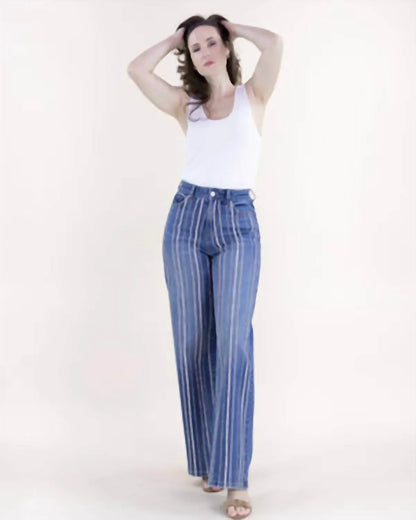 Original USA - Pinstripe Rhinestone Embellished High Rise Ultra Wide Leg Jeans Plus - Rack Hunt