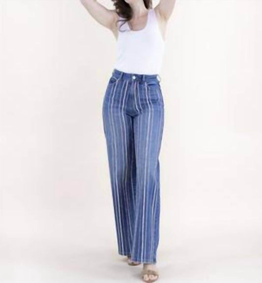 Original USA - Pinstripe Rhinestone Embellished High Rise Ultra Wide Leg Jeans Plus - Rack Hunt -