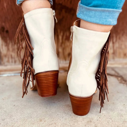 ARider - Women's Fringe Denim Boots With Conchos - Rack Hunt