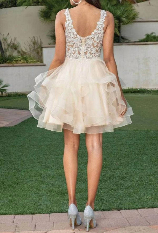 Lace V-neck Ruffled Cocktail Dress