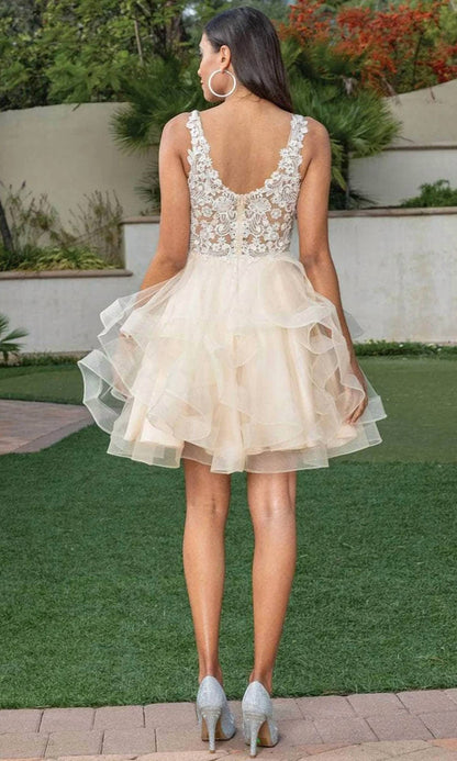 Lace V-neck Ruffled Cocktail Dress
