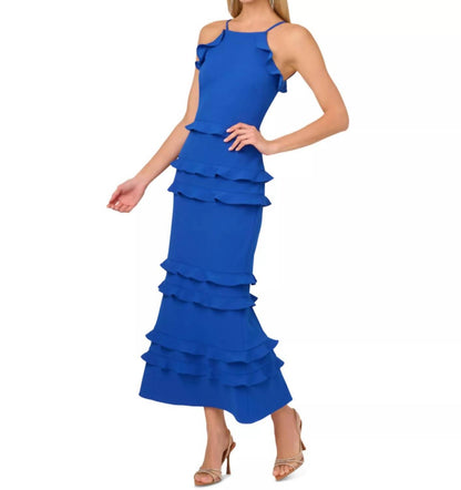 Sleeveless Crepe Flounce Midi Dress