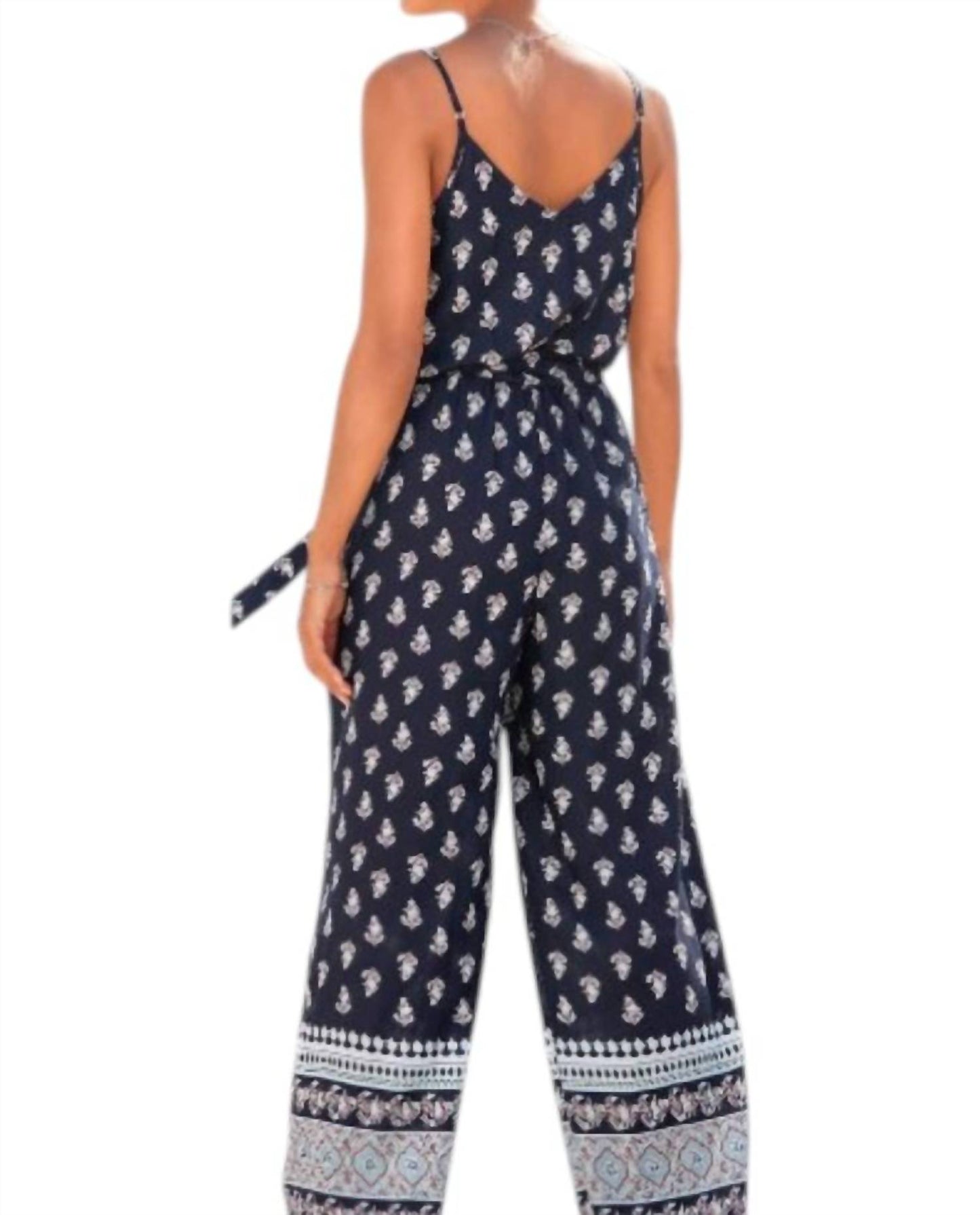Patterned V-neck Jumpsuit