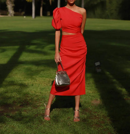 Cayro Woman - Leila Asymmetrical Cut-out Midi Dress - Rack Hunt