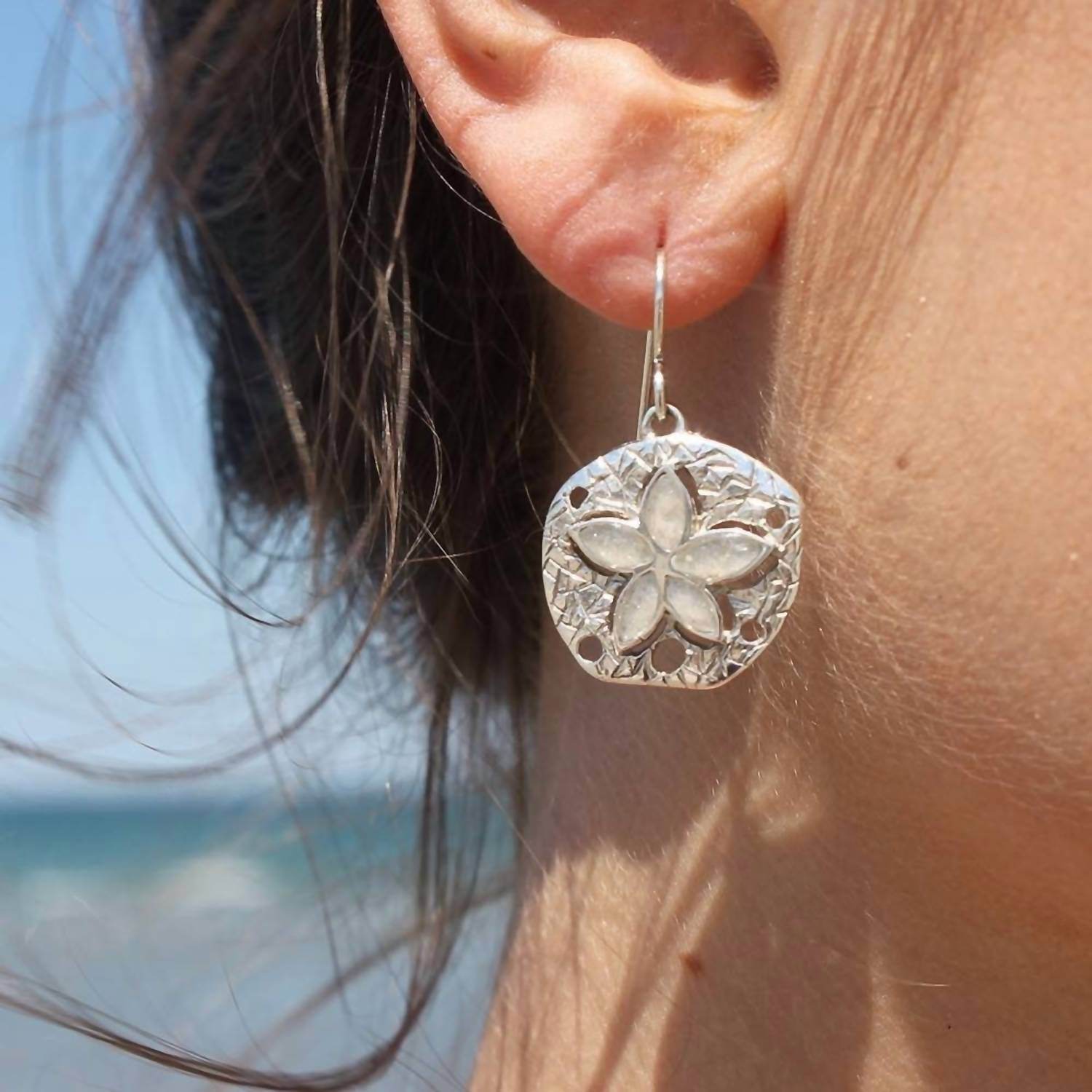 Dune Jewelry - Natural Sand Dollar Drop Earrings - Rack Hunt