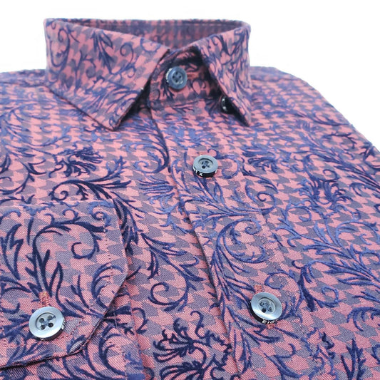 Men's Hounds Tooth Button Down Shirt With Flocking