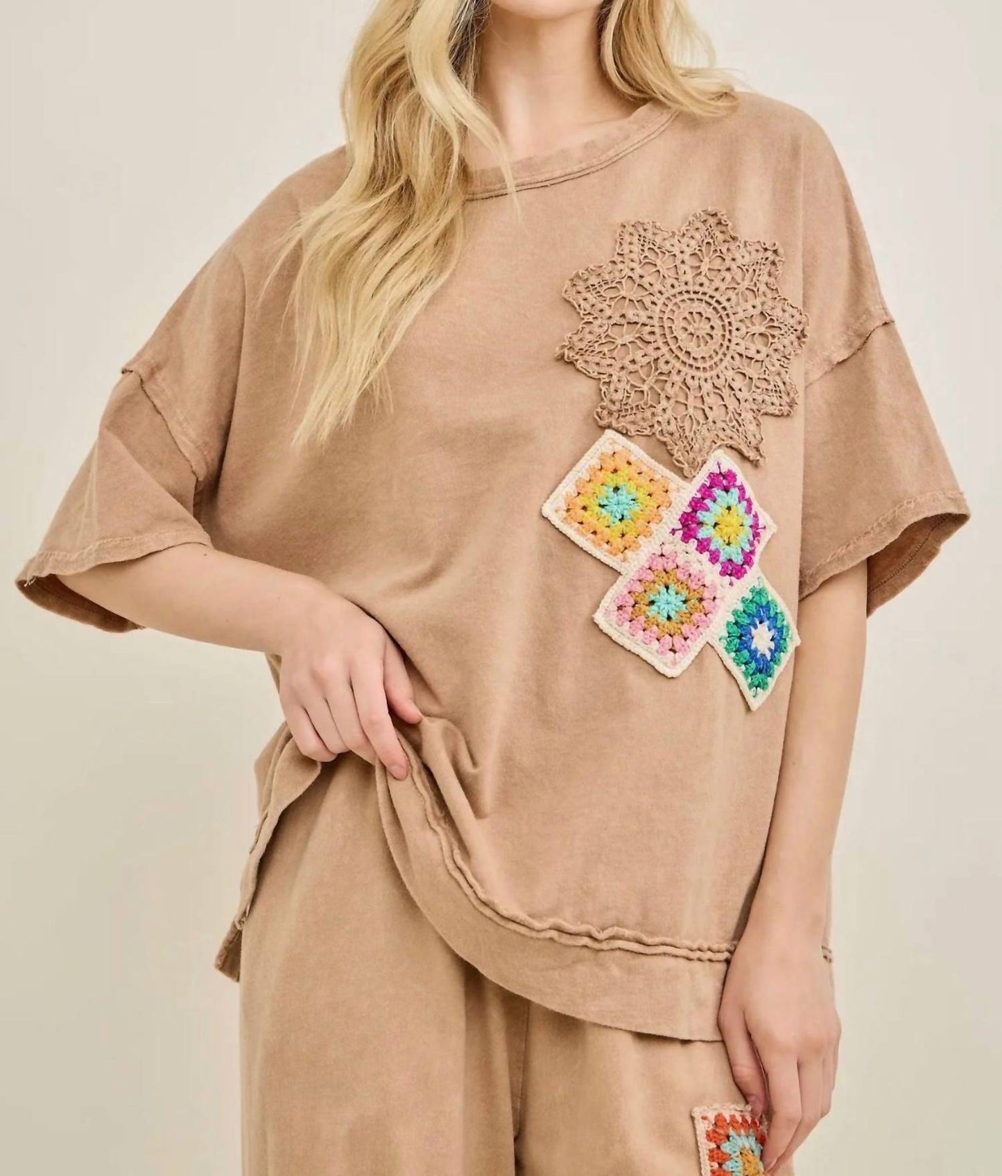 Crochet Detail Short Sleeve Set