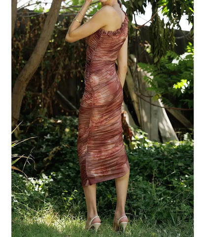 PinkBlush - Floral Ruched Rosette One-shoulder Midi Dress - Rack Hunt