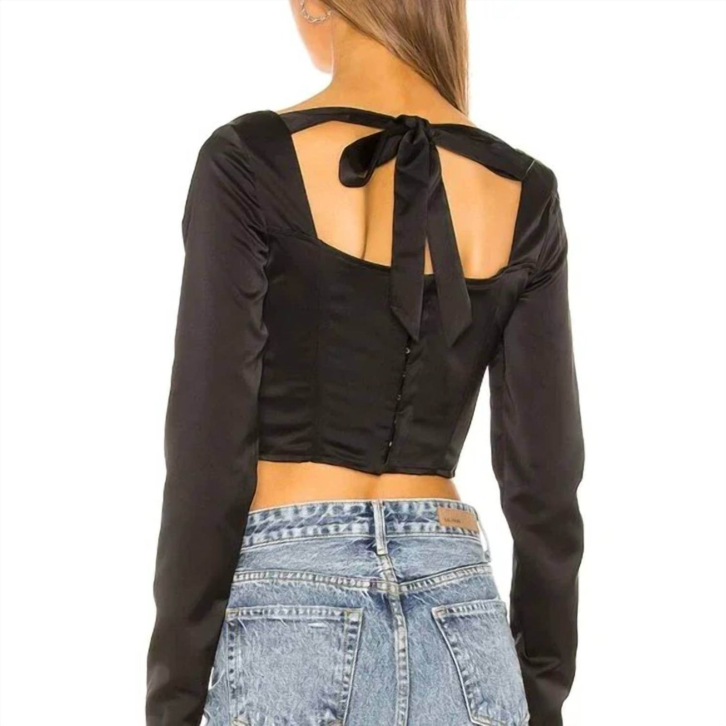 Guizio - Satin Bustier Long Sleeve Crop Top - Rack Hunt