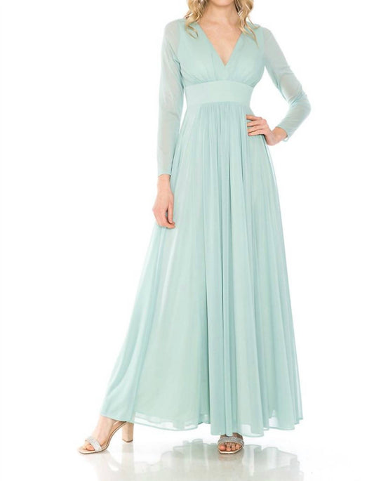 Long Sleeve V-neck A-line Gown